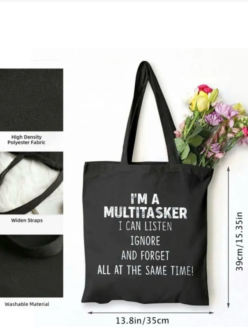 Black Graphic Canvas Tote Bag - I'm A Multitasker - Picture 2 of 2